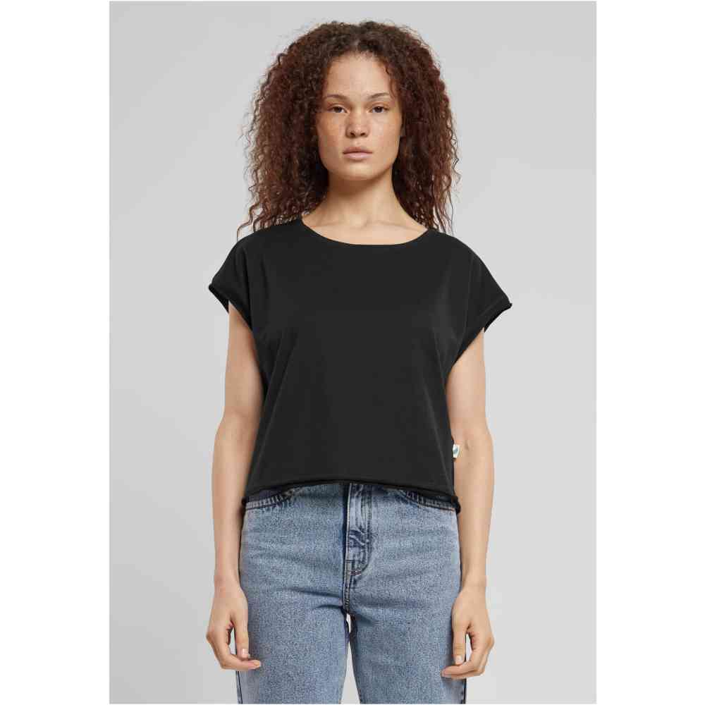 Urban Classics - Organic Open Edge Dames Tshirt - Zwart